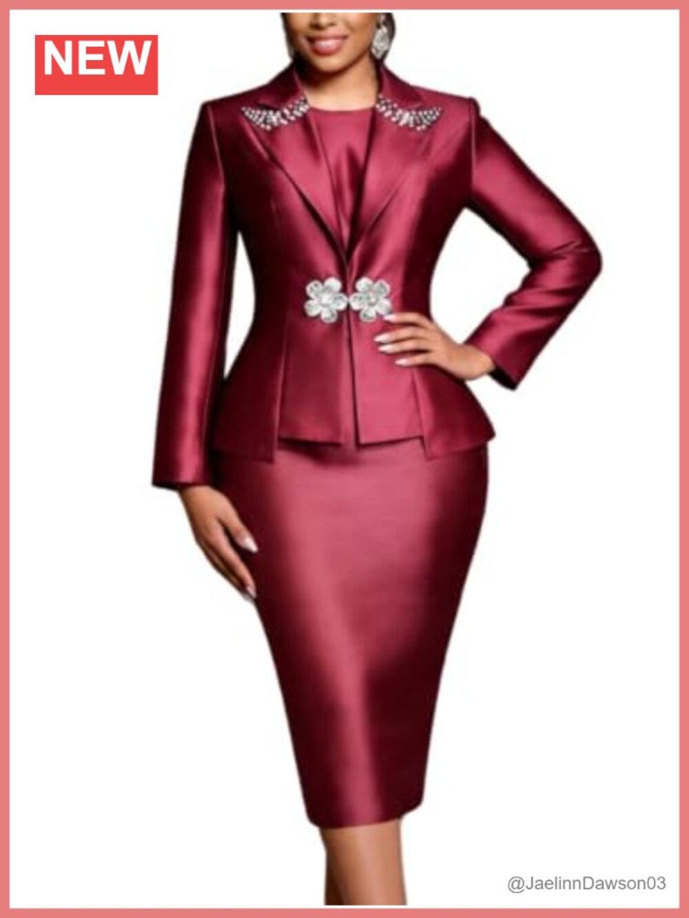 Two Piece Lapel Collar Beaded Blazer and Tank Dress Suit Set for Work Church